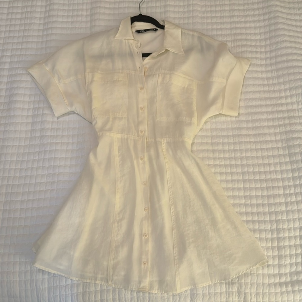 White collared button down mini dress